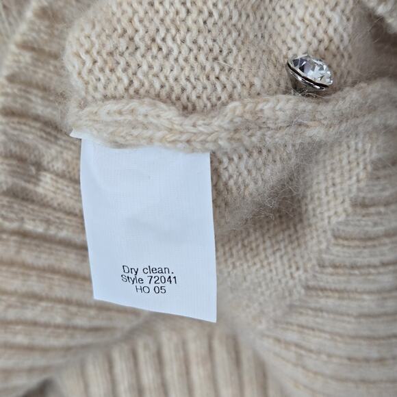J Crew Lambs Wool Angora Rabbit Hair Cardigan sz M Beige Rhinestone Buttons - Picture 12 of 15